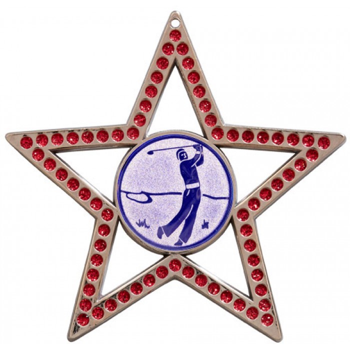 RED STAR GOLF MEDAL - 75MM- SILVER
